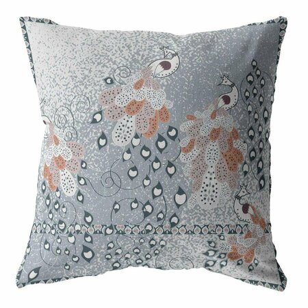 PALACEDESIGNS 26 in. Gray & Orange Boho Bird Indoor & Outdoor Zippered Throw Pillow Muted Blue PA3099488